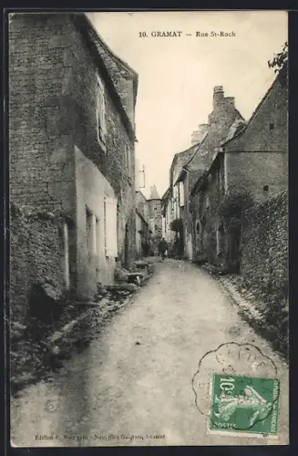 AK Gramat, Rue St-Roch avec maisons en pierre et ruelle étroite