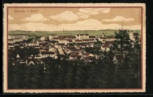 AK Kostelec nad Orlici, Ortsansicht aus der Vogelschau