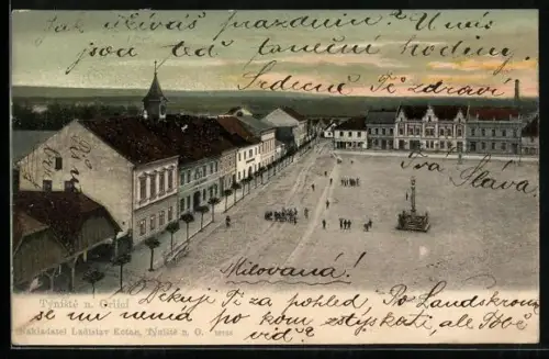 Künstler-AK Adler Kosteletz / Kostelec nad Orlici, Monument am Marktplatz
