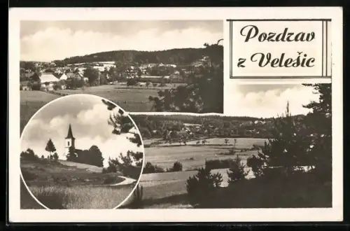 AK Veselice, Kirche, Ortsansicht, Landpartie