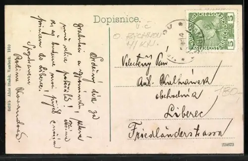 AK Vamberk, Markt mit Brunnen und Kirche