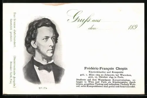AK Portrait Frédéric-Francois Chopin, Klavierkünstler und Komponist