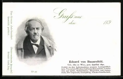 AK Portrait Eduard von Bauernfeld, österr. Lustspieldichter