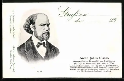 AK Portrait Anton Julius Glaser, Universitätsprofessor, 1871-79 österr. Justizminister