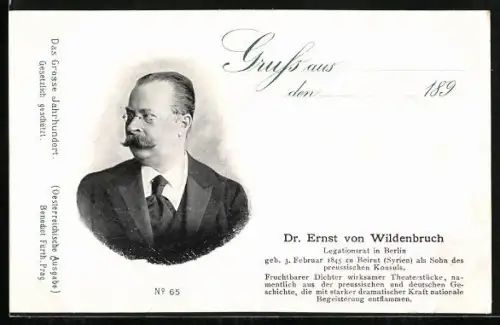AK Portrait Dr. Ernst von Wildenbruch, österr. Legationsrat in Berlin