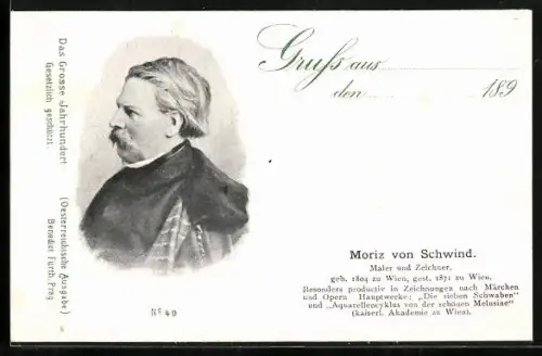 AK Portrait Moriz von Schwind, österr. Maler und Zeichner