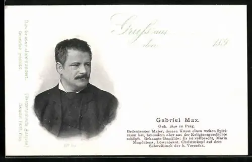 AK Portrait Gabriel Max, österr. Künstler und Maler