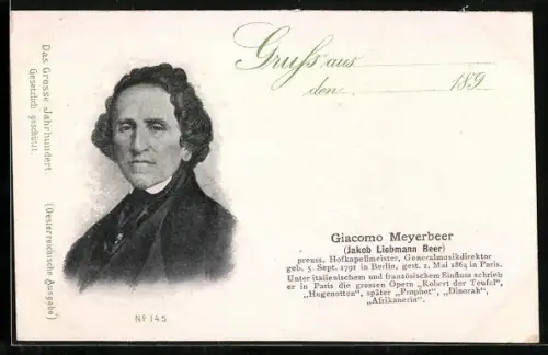 AK Giacomo Meyerbeer, preuss. Hofkapellmeister und Generalmusikdirektor