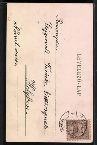 AK Mann steckt einen Brief in einen verschneiten Briefkasten, Boldog uj évet!