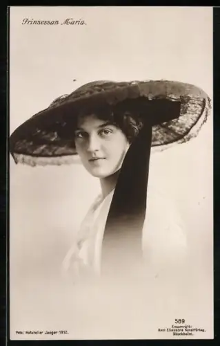 AK Portrait Prinzessin Maria von Schweden mit Hut
