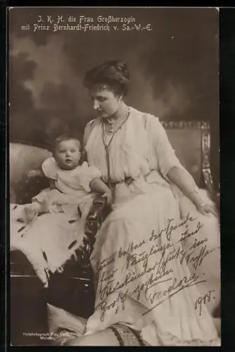 AK Prinz Berhardt Friedrich von Sachsen-Weimar-Eisenach mit seiner Mutter der Grossherzogin