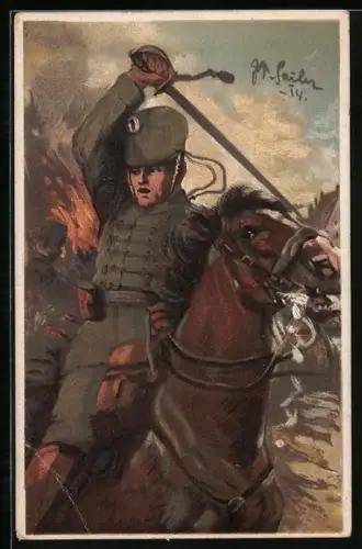 AK Kavallerist Prinz Friedrich Karl während einer Schlacht in Lüttich