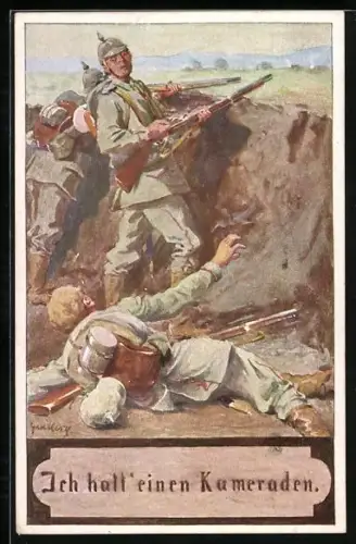 Künstler-AK Ich hatt` einen Kameraden, Schützengrabenszene