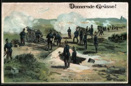 AK Deutsche Artillerie schiesst Granaten auf den Feind