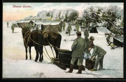 AK Wasser-Zufuhr mit Pferdeschlitten