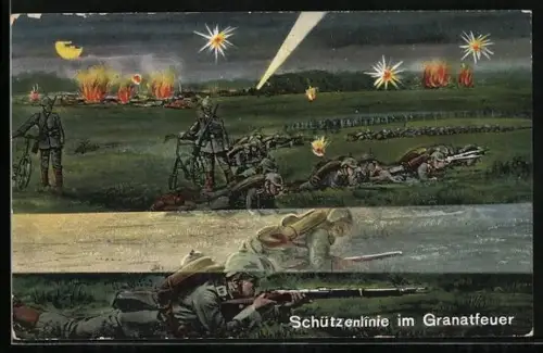 AK Schützenlinie der Infanterie im Granatfeuer