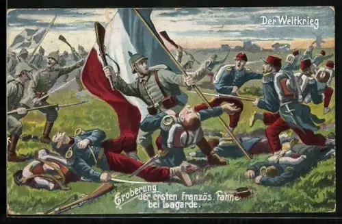 Künstler-AK Eroberung der ersten französ. Fahne bei Lagarde