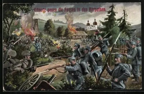 AK Schlacht mit den Russen in den Karpathen