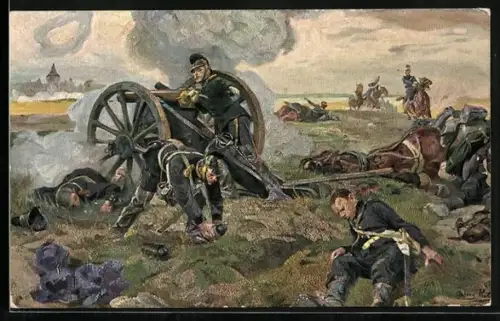 Künstler-AK Gefecht von Chateaudun, Schlachtenszene