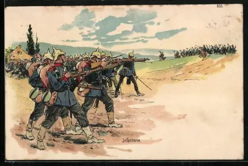 Künstler-AK Preussische Infanterie im Gefecht