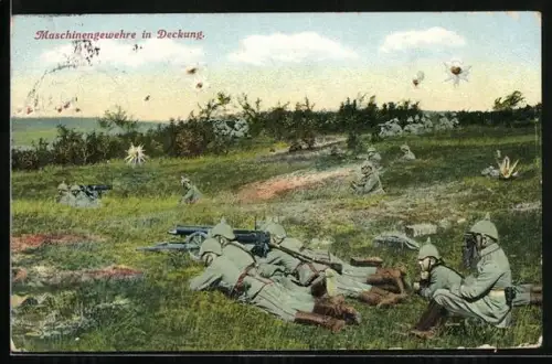 AK Infanterie mit Maschinengewehren in Deckung
