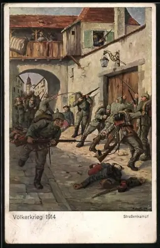 AK Infanterie beim Strassenkampf 1914