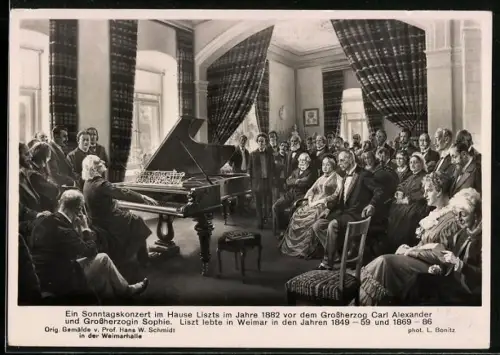 AK Sonntagskonzert im Hause Liszts im Jahre 1882 vor Grossherzog Carl Alexander und Grossherzogin Sophie