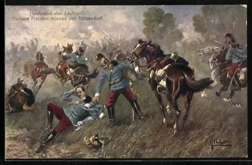 Künstler-AK Heldentod des Leutnants Herbert Freiherr Konrad von Hötzendorf