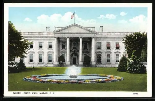 AK Washington D.C., White House, Das Weisse Haus, Garten mit Springbrunnen