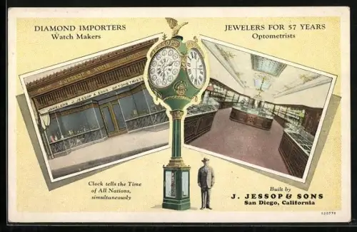 AK San Diego, CA, San Diego`s Wonderful Clock, J. Jessop & Sons