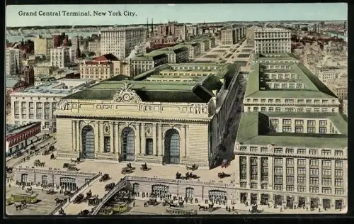 AK New York, NY, Grand Central Terminal, Bahnhof, Strassenbahn