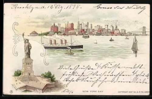 Lithographie New York, NY, New York Bay