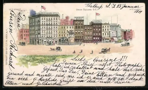 Lithographie New York, NY, Union Square Hotel