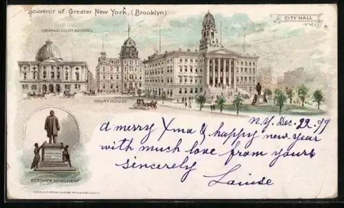 Lithographie New York, NY, Criminal Court Building, City Hall