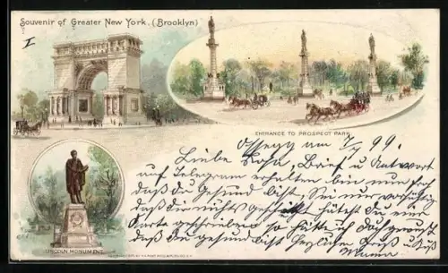 Lithographie New York, NY, Entrance to Prospect Park, Lincoln Monument