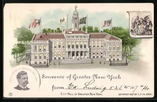 Lithographie New York, NY, City Hall of Greater New York