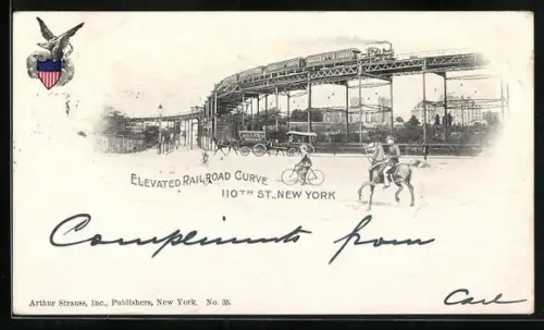 AK New York, NY, Elevated Railroad Curve, 110th St.