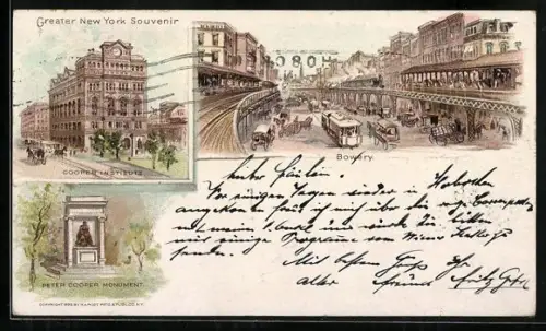 Lithographie New York, NY, Bowery, Cooper Institute