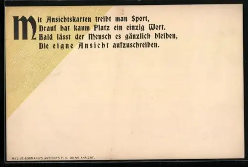 AK Ansichtskarte ohne Ansicht, Mit Ansichtskarten treibt man Sport, drauf hat kaum Platz ein einzig Wort...