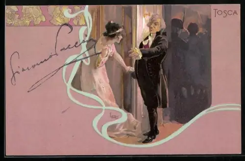 Künstler-AK A. E. Kennedy: Herr im Anzug mit einer Dame in elegantem Kleid, Tosca