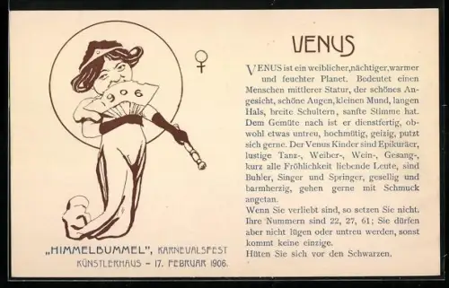 Künstler-AK Wien, Karnevalsfest 1906, Venus mit Fächer im Jugendstil