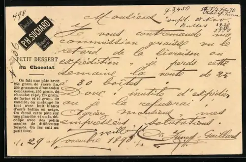 Vorläufer-AK Neuchâtel, 1890, Chocolat Suchard, Petit Dessert au Chocolat