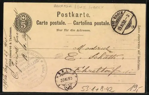 Vorläufer-AK Neuchâtel, 1890, Chocolat Suchard, Petit Dessert au Chocolat