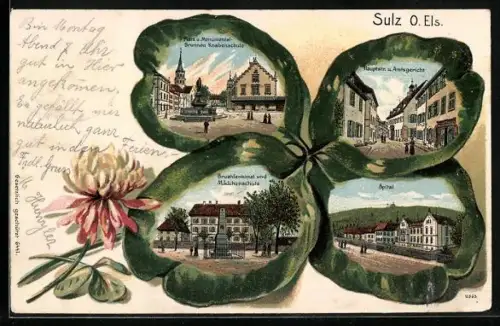 Passepartout-Lithographie Sulz, Spital, Hauptstrasse & Amtsgericht, Mädchenschule
