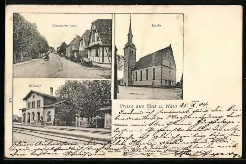 AK Sulz u. Wald, Bahnhof, Eisenbahnstrasse und Kirche