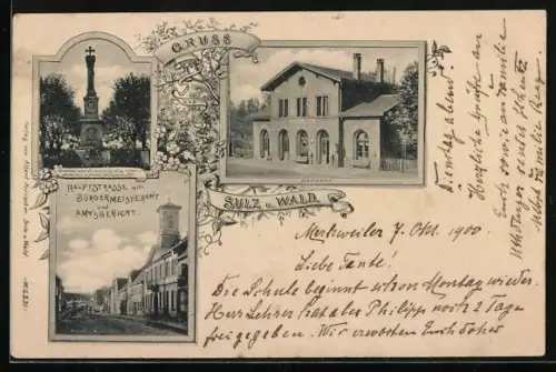 AK Sulz u. Wald, Bahnhof, Hauptstrasse mit Bürgermeisteramt und Amtsgericht