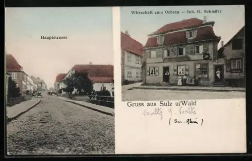 AK Sulz u. Wald, Gasthaus zum Ochsen, Inh. G. Schaeffer, Hauptstrasse