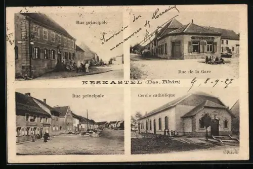 AK Keskastel /Bas-Rhin, Rue principale, Rue de la Gare et Cercle catholique
