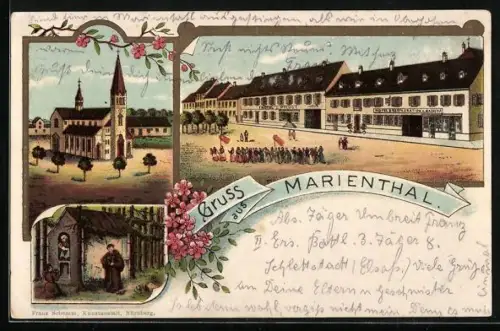 Künstler-AK Marienthal, Hotel und Restaurant, Kirche