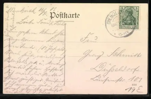 AK Neunkirch i. Elsass, Gasthaus zum Schlüssel, Bes. Anton Humbrecht, Kirche mit Pfarrhaus